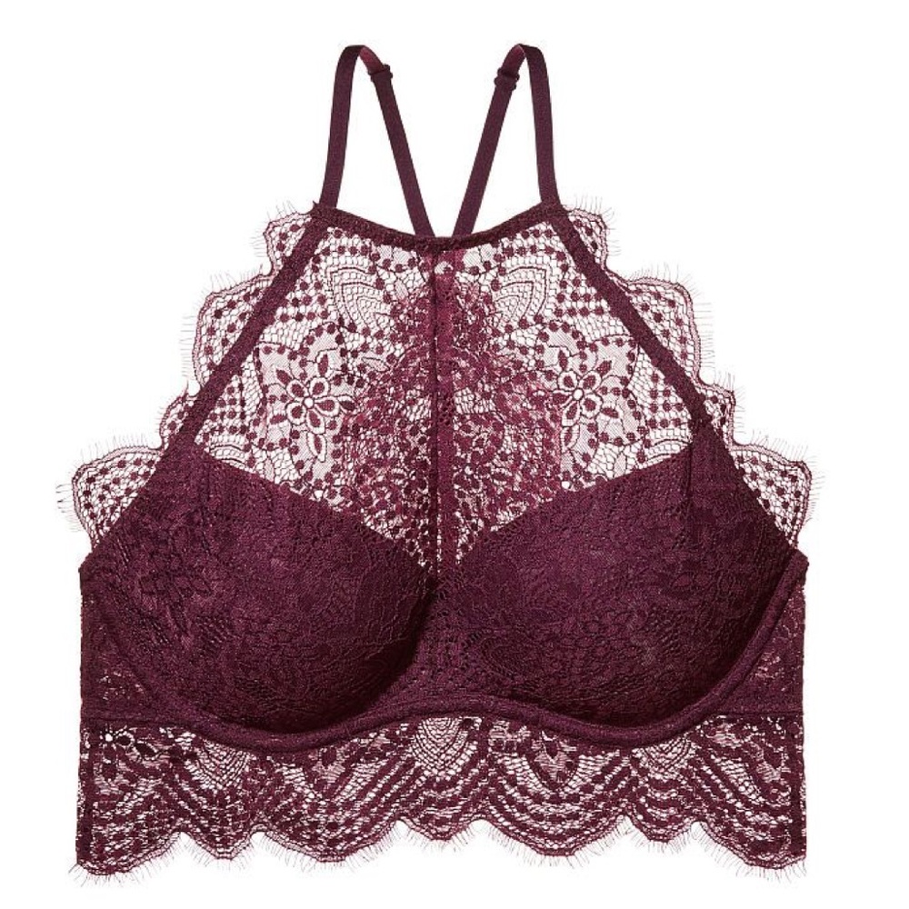 Victoria's Secret Lace Halter Bralette in Deep Burgundy